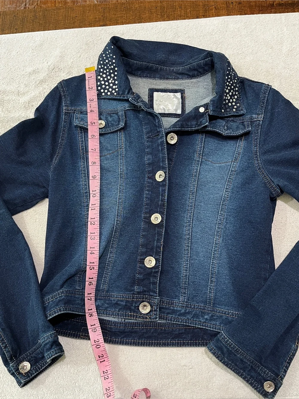 Justice Girls Dark Blue Denim Jean Jacket with Stud Detail
